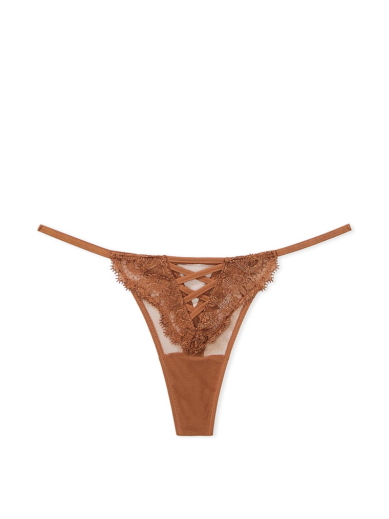 Boho Floral Embroidery Thong Panty image number null