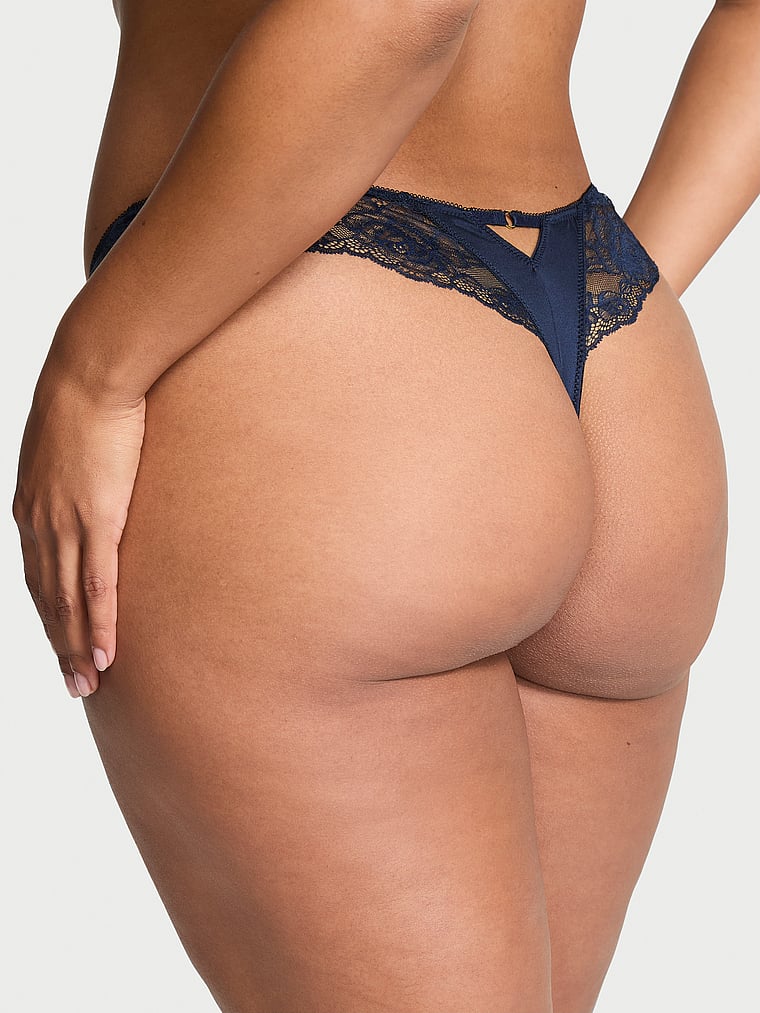 Rose Lace-Trim High-Leg Thong Panty image number null