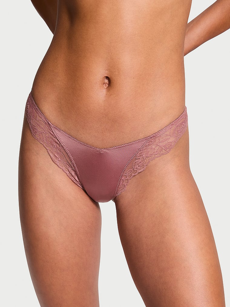 Rose Lace-Trim High-Leg Thong Panty image number null