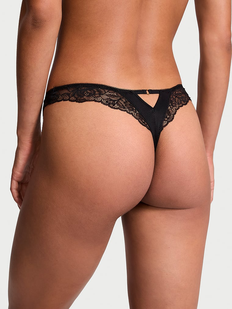 Rose Lace-Trim High-Leg Thong Panty image number null