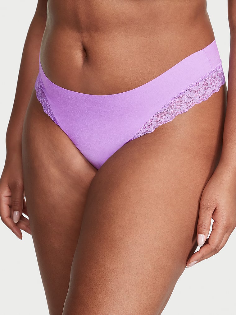 No-Show Lace-Trim Thong Panty image number null