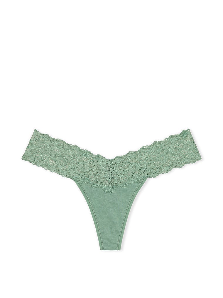 Lace-Waist Cotton Thong Panty image number null