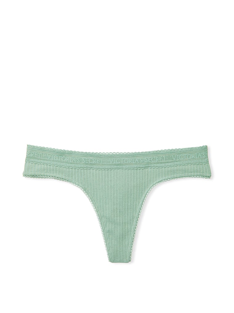 Logo Cotton Lace-Waist Thong Panty image number null