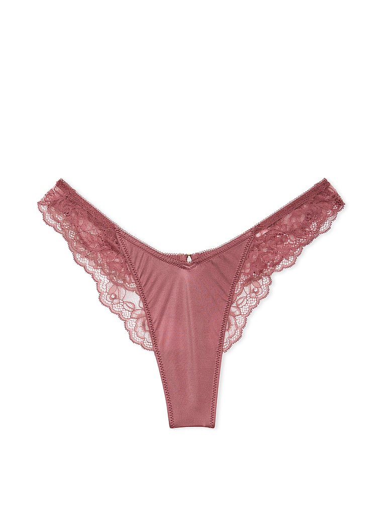 Rose Lace-Trim High-Leg Thong Panty image number null