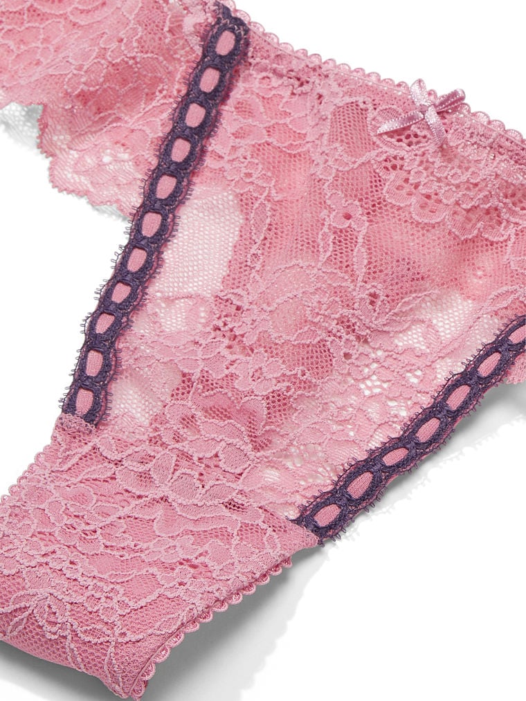 Ribbon Slot Lace Thong Panty image number null