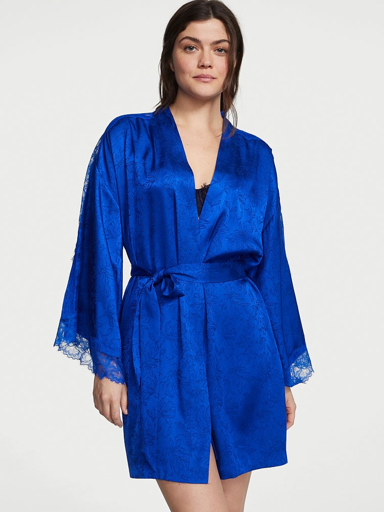 Lace Inset Jacquard Robe image number null