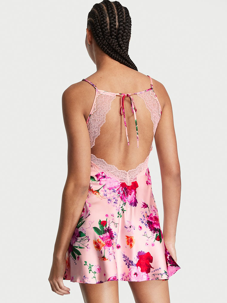 Lace Plunge Open-Back Slip image number null